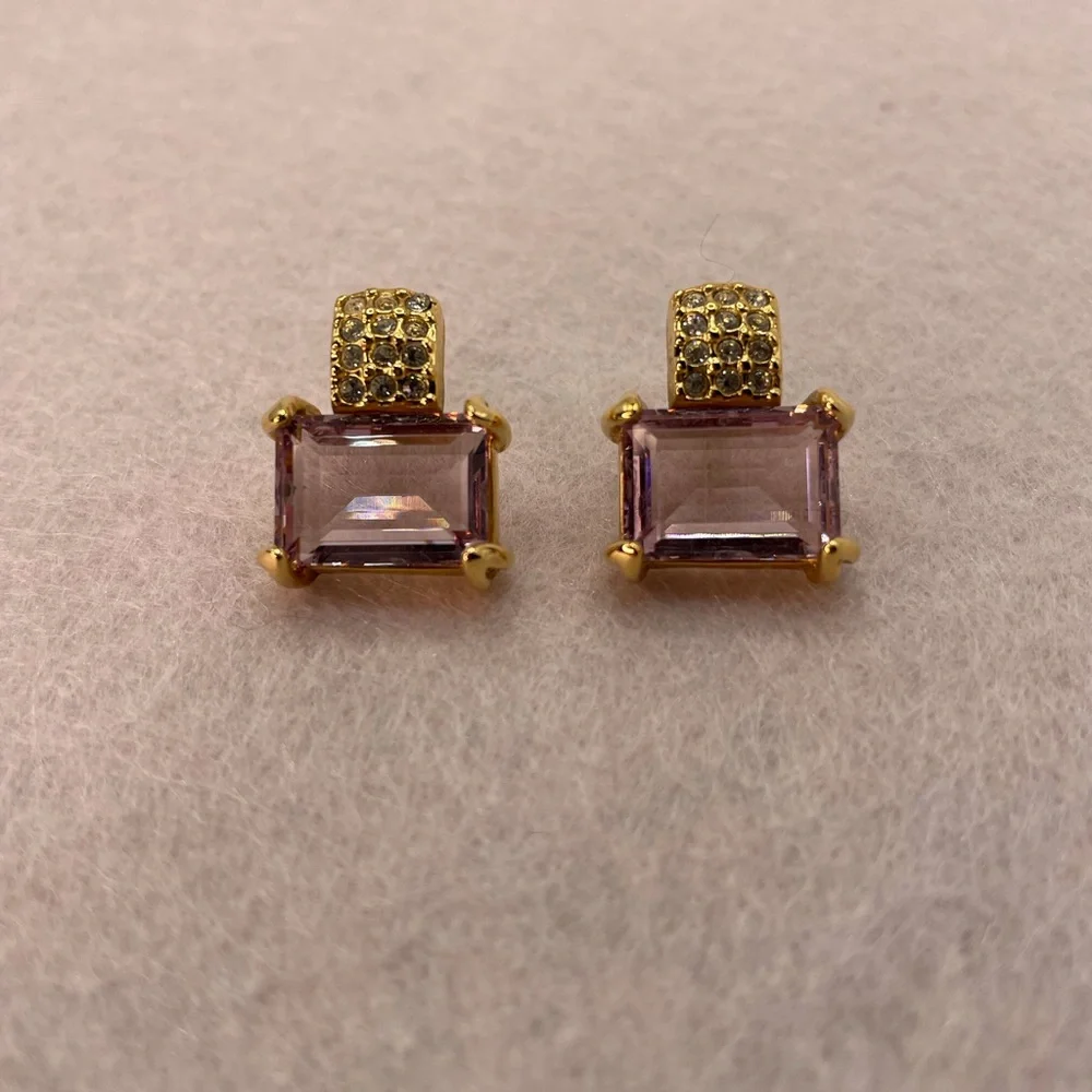 Swarovski Gold Tone Crystal Necklace & Earrings Set Swan Hallmark Light Amethyst - Picture 3 of 13